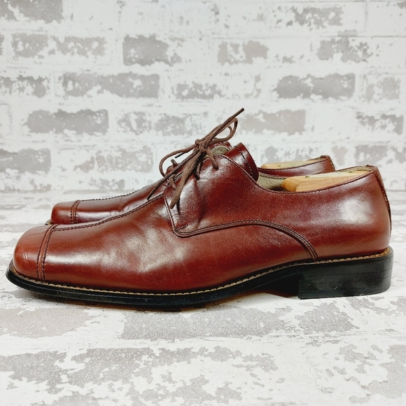 Donato Marrone Brown Leather Lace-Up Square Toe Office Dress Oxfords M695 - Picture 1 of 11